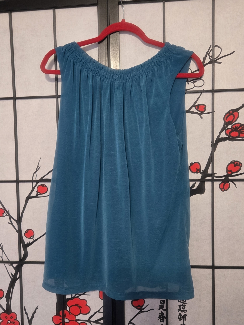 Worthington Teal Sleeveless Gathered Neck Blouse